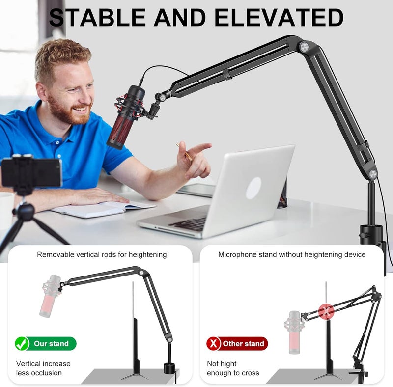 Aokeo Microphone Boom Arm, AK-45 Desk Adjustable Compact Mic Suspension Boom Scissor Arm Stand For Blue Yeti,Snowball iCE, HyperX QuadCast,SoloCast,Elgato Wave,Etc - Image 2